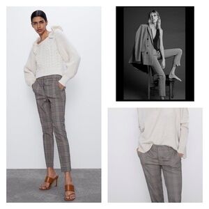 NWT ZARA Gray Plaid Houndstooth Straight Leg Trousers Size 8
